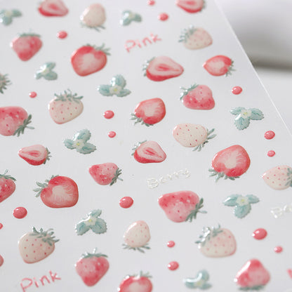 1 Piece Kawaii Red Cherry Bow Nail Stickers 5D Cute Fruit Design Adhesive Decorative Stickers for High-Quality Nail Art
