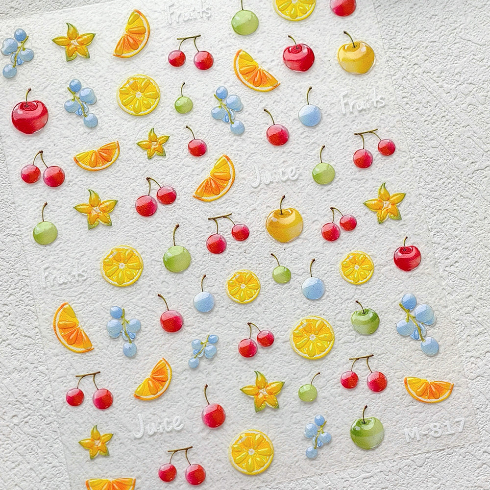 1 Piece Kawaii Red Cherry Bow Nail Stickers 5D Cute Fruit Design Adhesive Decorative Stickers for High-Quality Nail Art