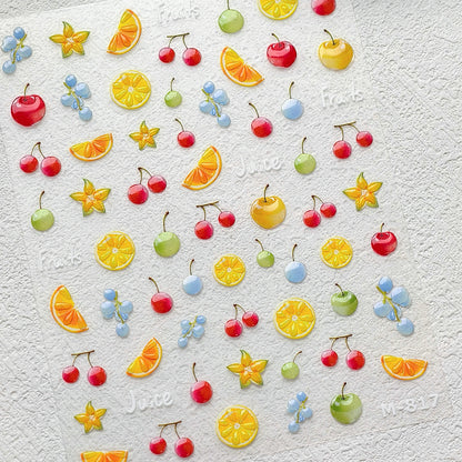 1 Piece Kawaii Red Cherry Bow Nail Stickers 5D Cute Fruit Design Adhesive Decorative Stickers for High-Quality Nail Art