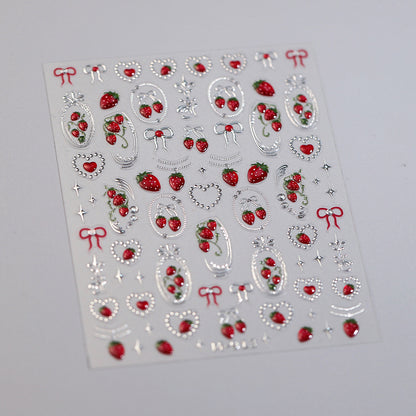 1 Piece Kawaii Red Cherry Bow Nail Stickers 5D Cute Fruit Design Adhesive Decorative Stickers for High-Quality Nail Art