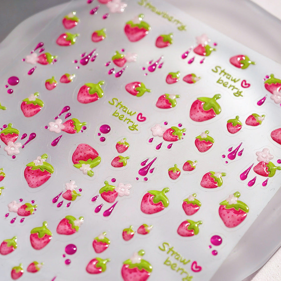1 Piece Kawaii Red Cherry Bow Nail Stickers 5D Cute Fruit Design Adhesive Decorative Stickers for High-Quality Nail Art