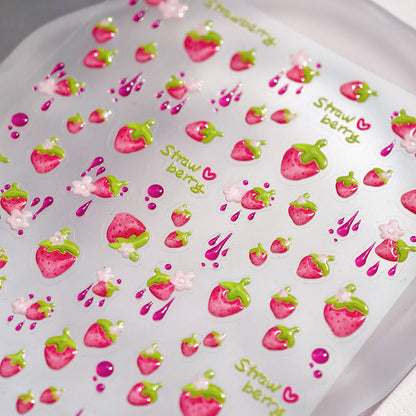 1 Piece Kawaii Red Cherry Bow Nail Stickers 5D Cute Fruit Design Adhesive Decorative Stickers for High-Quality Nail Art