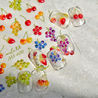 1 Piece Kawaii Red Cherry Bow Nail Stickers 5D Cute Fruit Design Adhesive Decorative Stickers for High-Quality Nail Art
