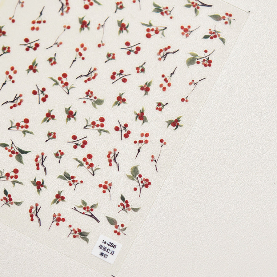 1 Piece Kawaii Red Cherry Bow Nail Stickers 5D Cute Fruit Design Adhesive Decorative Stickers for High-Quality Nail Art