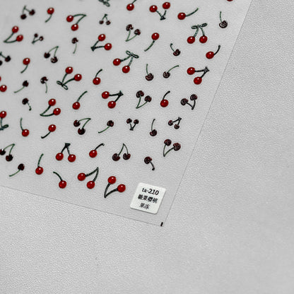 1 Piece Kawaii Red Cherry Bow Nail Stickers 5D Cute Fruit Design Adhesive Decorative Stickers for High-Quality Nail Art