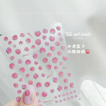 1 Piece Kawaii Red Cherry Bow Nail Stickers 5D Cute Fruit Design Adhesive Decorative Stickers for High-Quality Nail Art