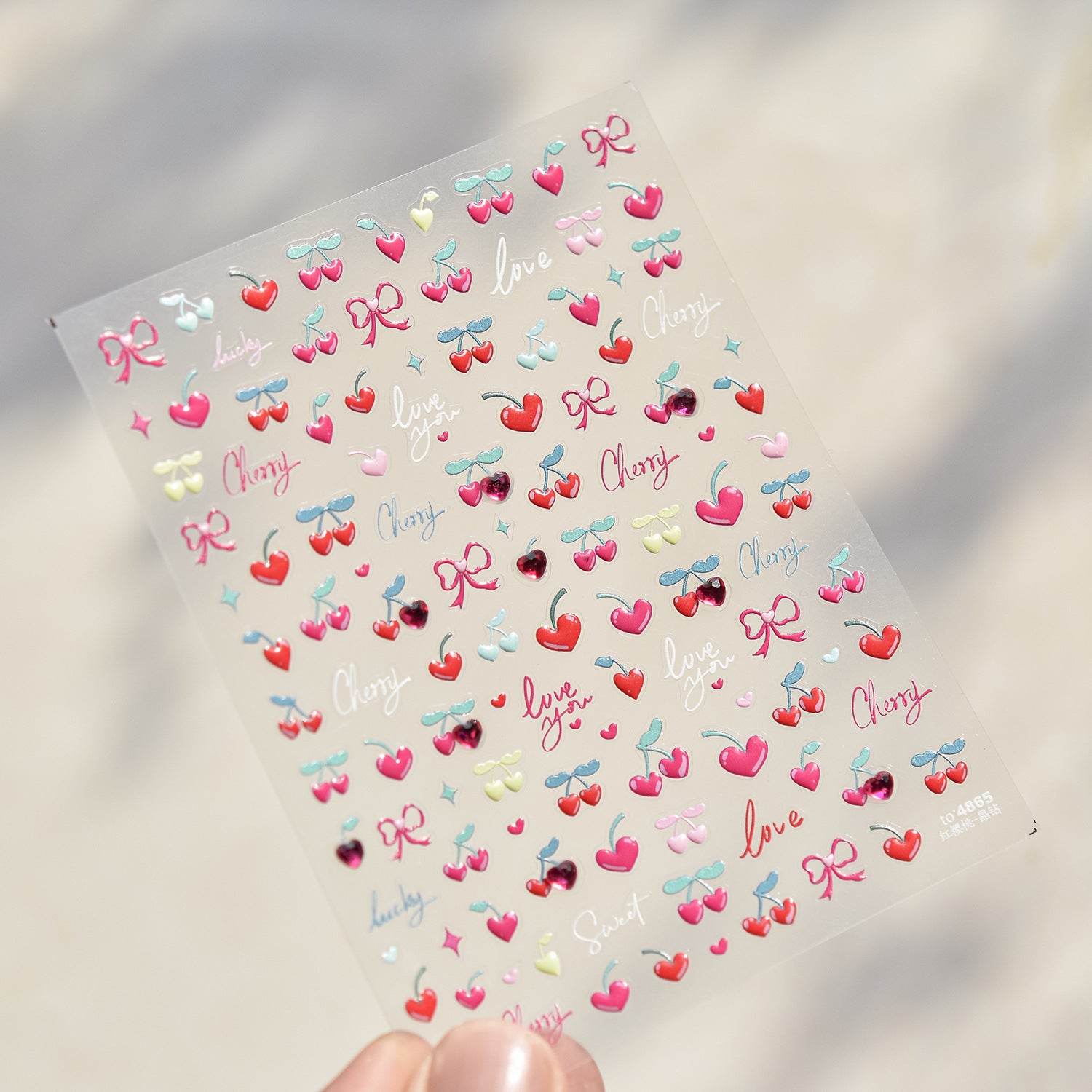 1 Piece Kawaii Red Cherry Bow Nail Stickers 5D Cute Fruit Design Adhesive Decorative Stickers for High-Quality Nail Art