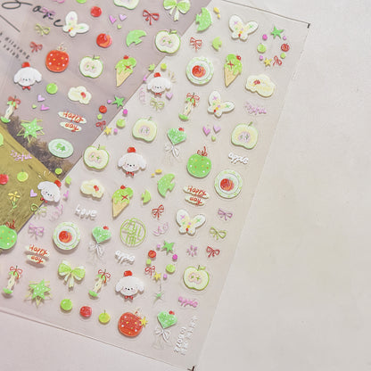 1 Piece Kawaii Red Cherry Bow Nail Stickers 5D Cute Fruit Design Adhesive Decorative Stickers for High-Quality Nail Art