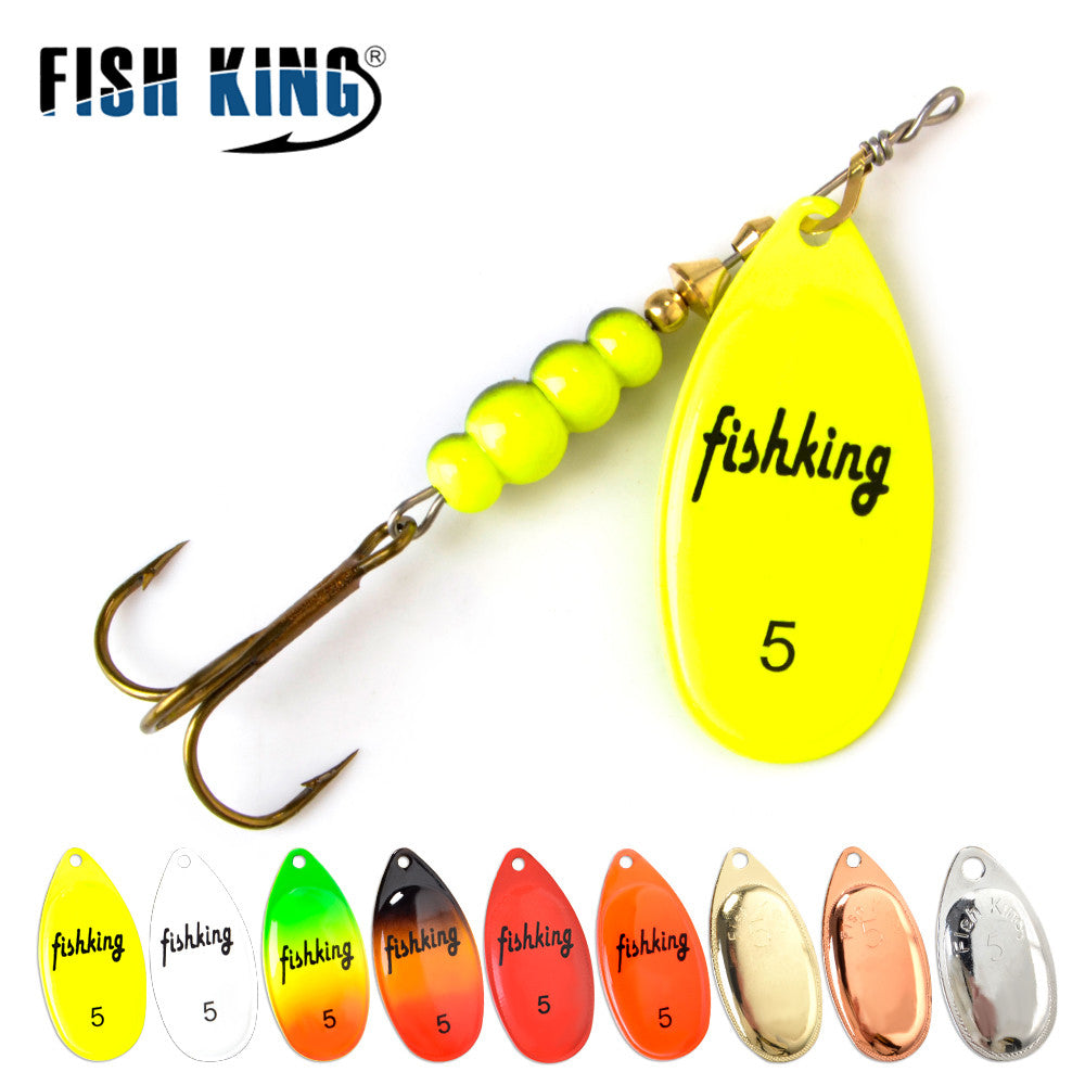 FISH KING Rotating Spinner Spoon Lures, Metal Fishing Lure With Treble Hooks for Pike & Freshwater Predators