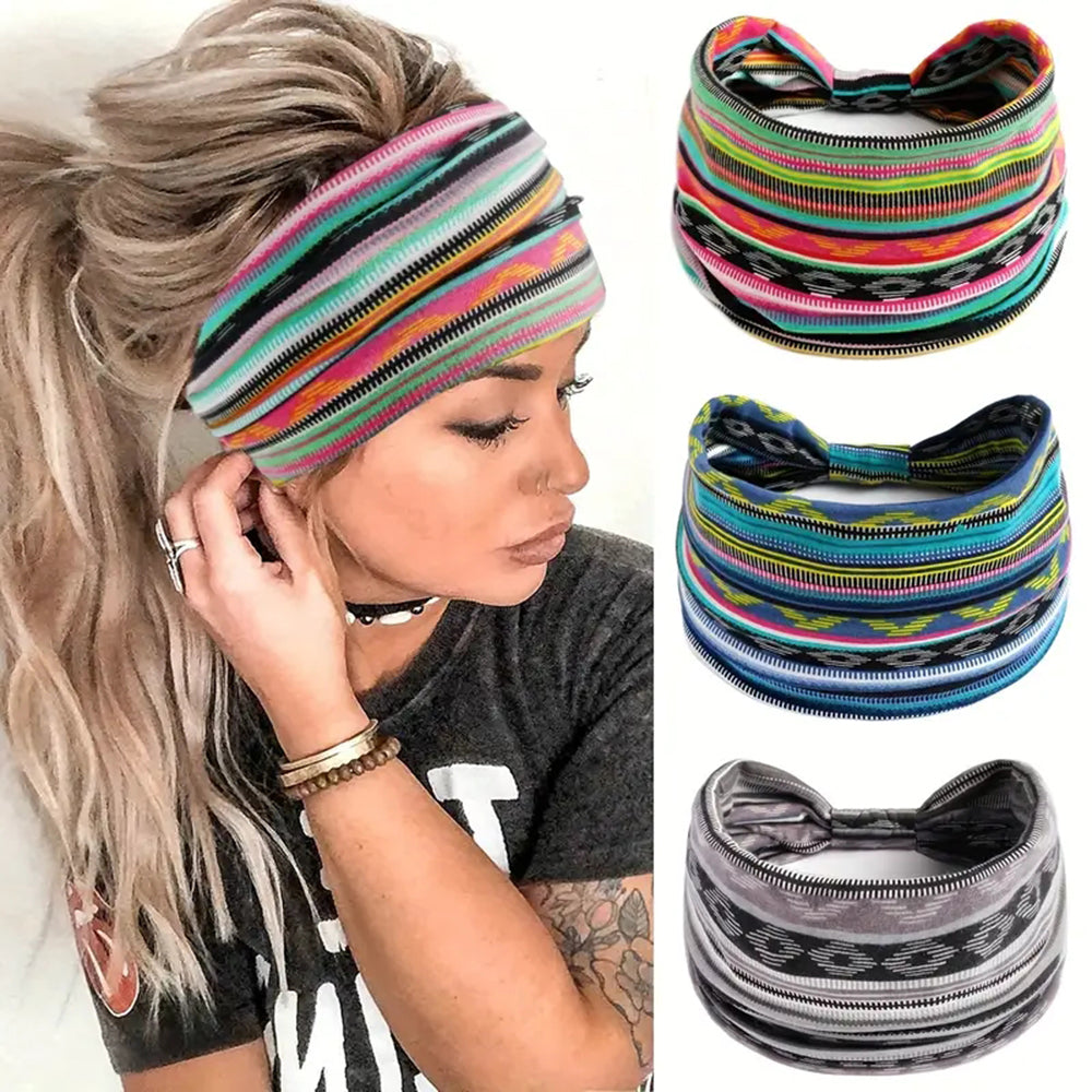 Women Bohemian Style Elastic Headscarf, Fashionable, Breathable Cotton Wide Brimmed Hair Accessories for Any Occasion