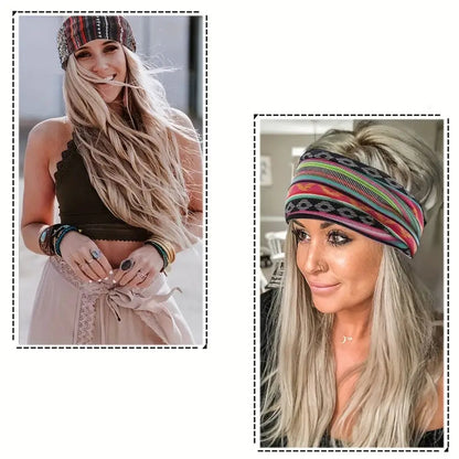Women Bohemian Style Elastic Headscarf Fashionable Breathable Cotton Wide Brimmed Hair Accessories  1