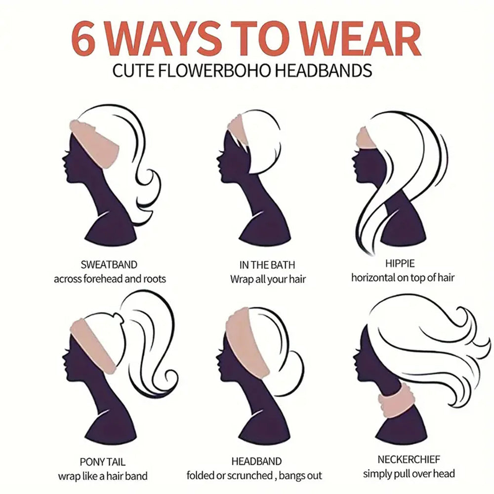 Women Bohemian Style Elastic Headscarf Fashionable Breathable Cotton Wide Brimmed Hair Accessories  2