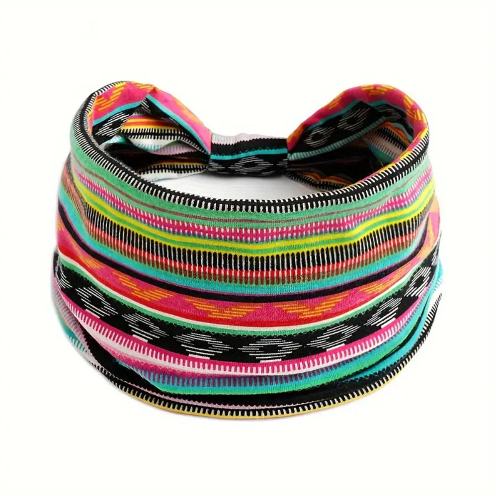 Women Bohemian Style Elastic Headscarf Fashionable Breathable Cotton Wide Brimmed Hair Accessories  6