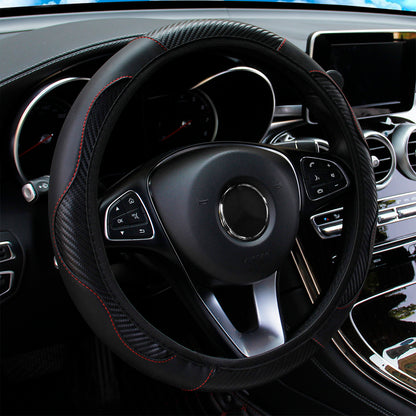 Premium PU Leather Carbon Fiber Car Steering Wheel Cover – Fits 14.5-15 Inches (No Inner Ring)