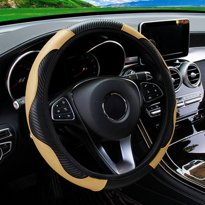 Premium PU Leather Carbon Fiber Car Steering Wheel Cover  Fits 14515 Inches No Inner Ring 6