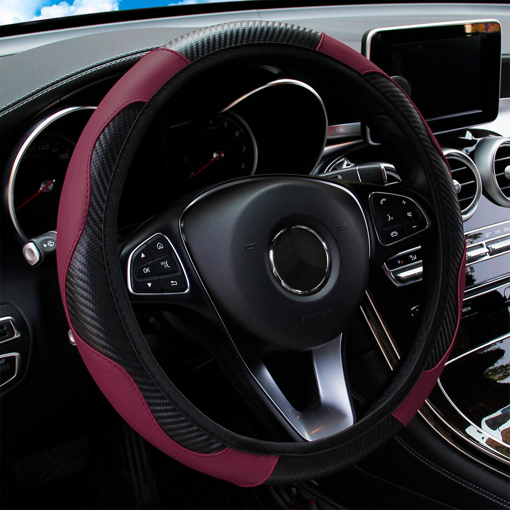 Premium PU Leather Carbon Fiber Car Steering Wheel Cover  Fits 14515 Inches No Inner Ring 7
