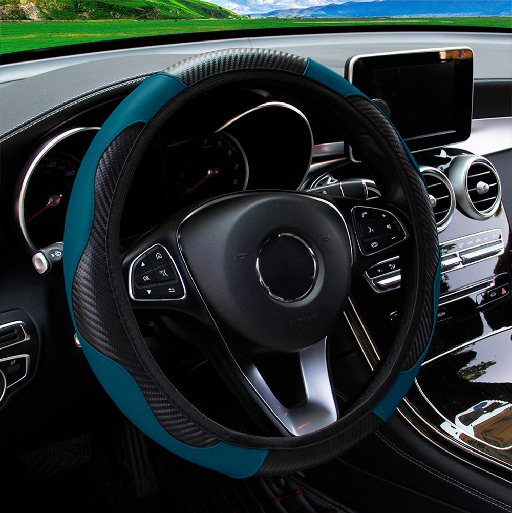 Premium PU Leather Carbon Fiber Car Steering Wheel Cover  Fits 14515 Inches No Inner Ring 9