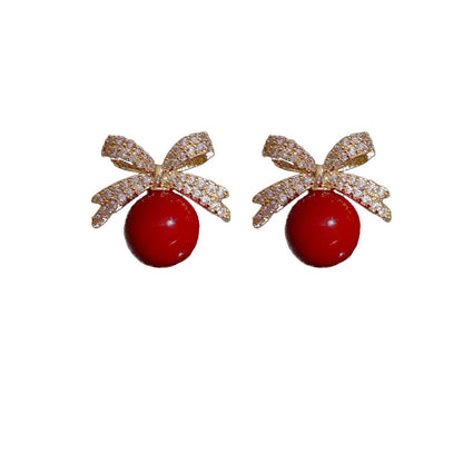 Sparkling Rhinestone Bow Pearl Stud Earrings, Light Luxury Fashion Jewelry for Women,Elegant Wedding & Birthday Gift