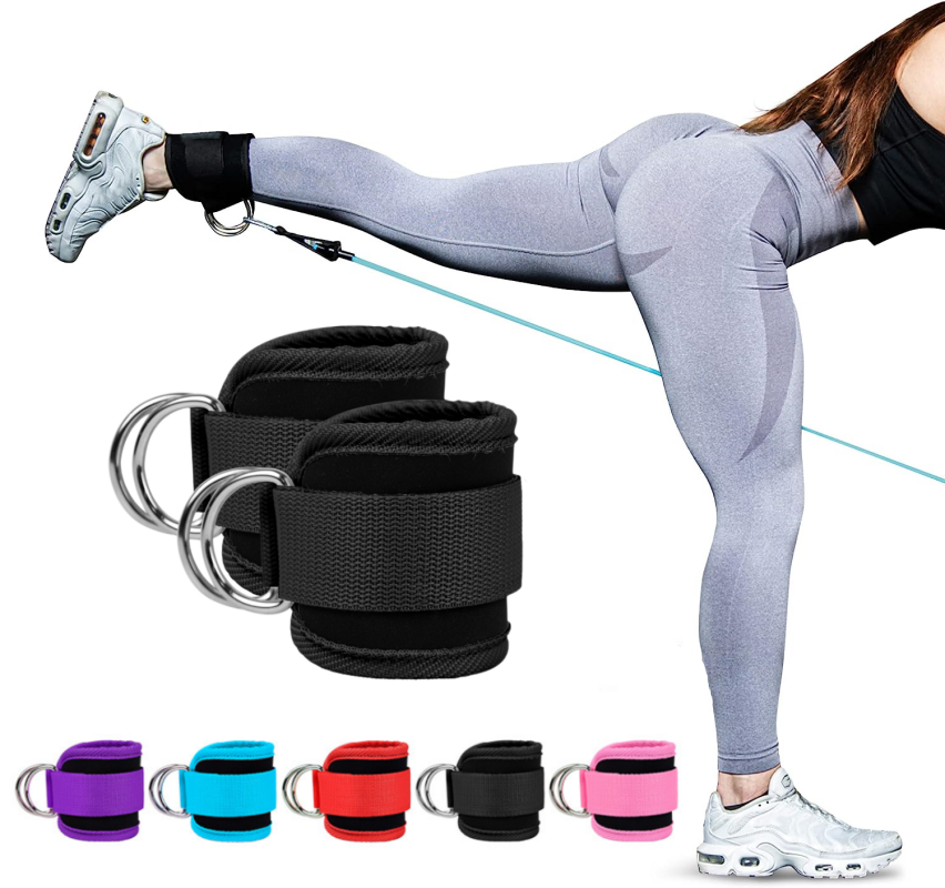 Premium Cable Ankle Straps Double D Ring Cuffs, Gym Workout Support for Glutes, Legs Strength Training & Sport Safety