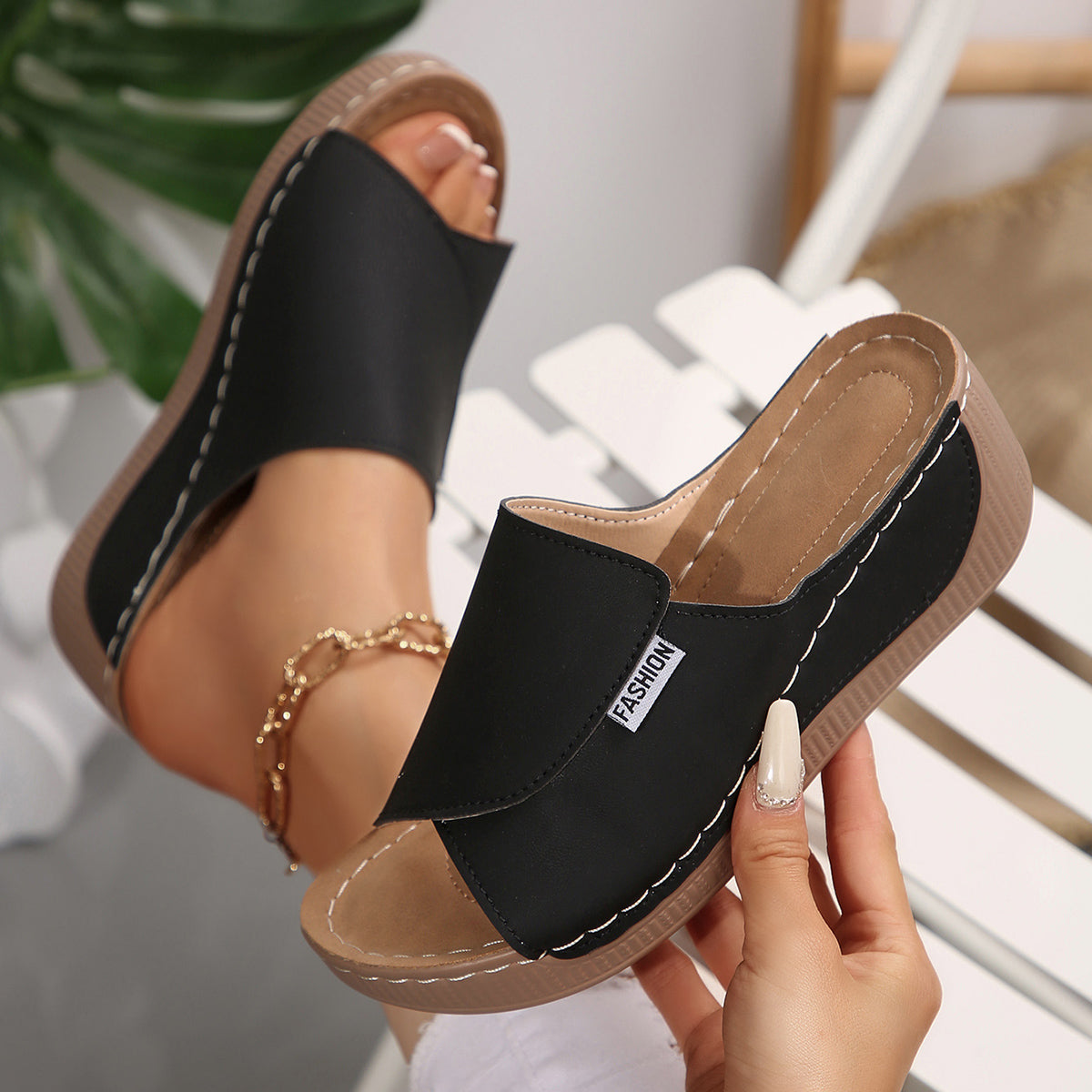 Womens Wedge Slippers Summer Fashion Open Toe Breathable Sandals Comfortable Buckle Sliders For Wom 5