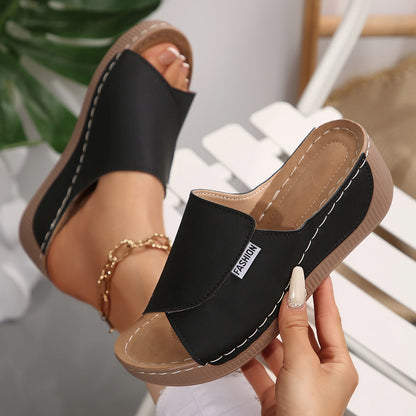 Womens Wedge Slippers Summer Fashion Open Toe Breathable Sandals Comfortable Buckle Sliders For Wom 5