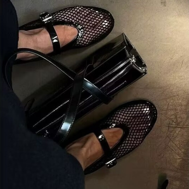 Mesh Ballet Shoes Female Summer Flat Hollow Mesh Breathable Single Shoe Fishnet Shoes Sandals Light 1