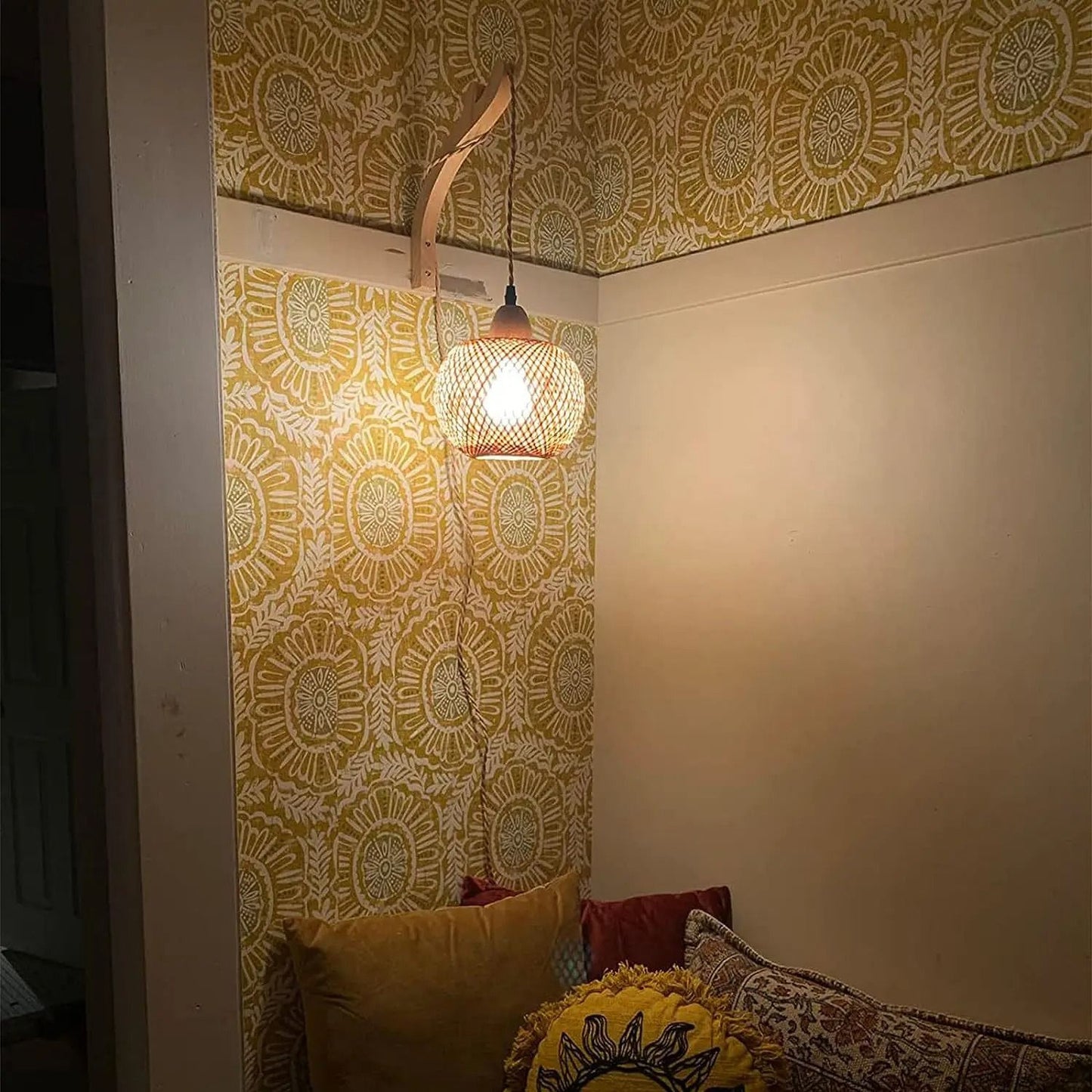 Bamboo Lantern Wall Lamp Natural Woven Rattan Light Fixture 2