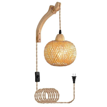 Bamboo Lantern Wall Lamp Natural Woven Rattan Light Fixture 6