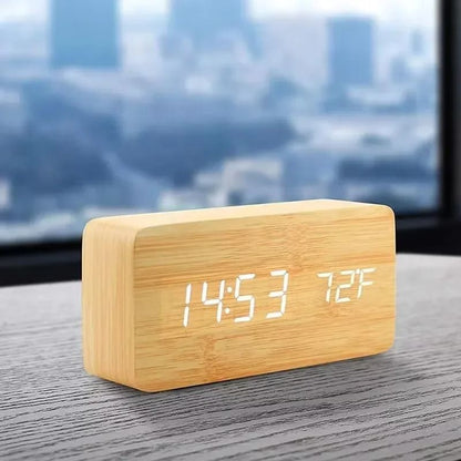 Wooden Digital LED Alarm Clock with Temperature Display