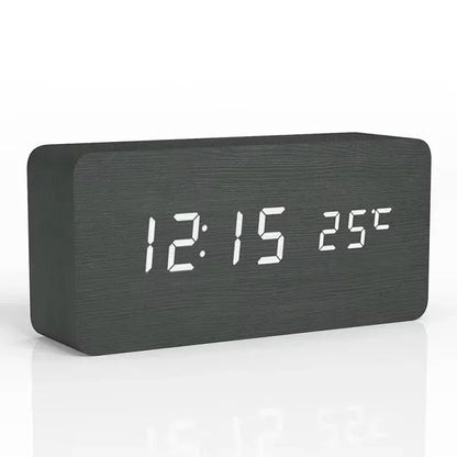 Wooden Digital LED Alarm Clock With Temperature Display 6
