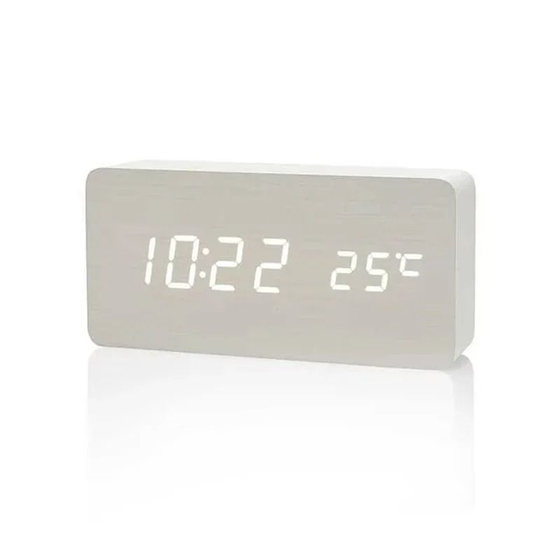 Wooden Digital LED Alarm Clock With Temperature Display 7