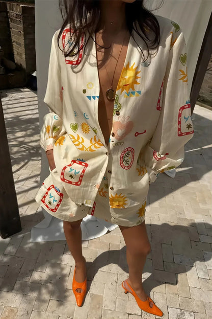 Women Fashion Elastic Waist Two Piece Floral Print Top And Shorts Set 6