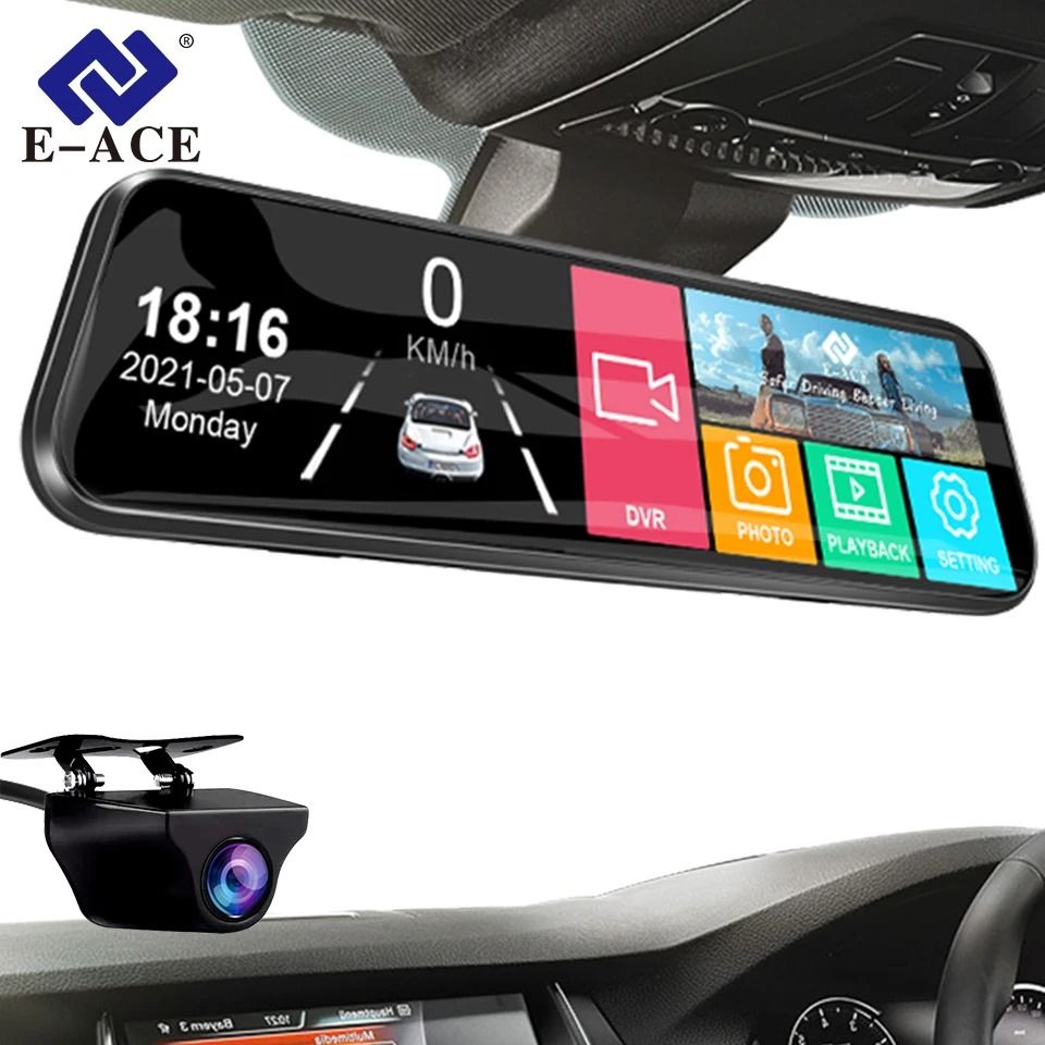 E ACE 10 Inch Touch Screen Car DVR Mirror Video Recorder Dash Cam