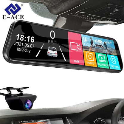 E ACE 10 Inch Touch Screen Car DVR Mirror Video Recorder Dash Cam