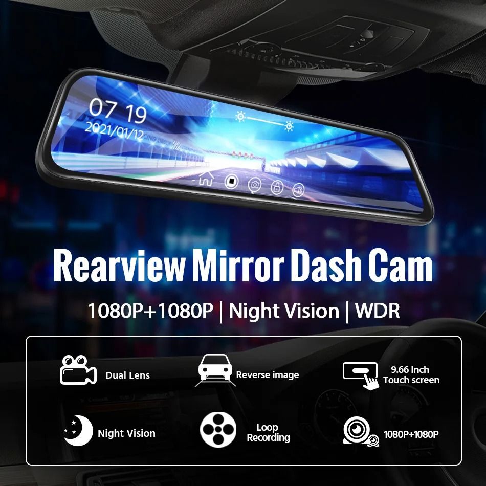 E ACE 10 Inch Touch Screen Car DVR Mirror Video Recorder Dash Cam 1