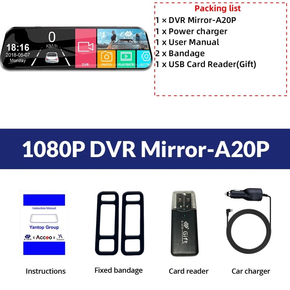 E ACE 10 Inch Touch Screen Car DVR Mirror Video Recorder Dash Cam 5