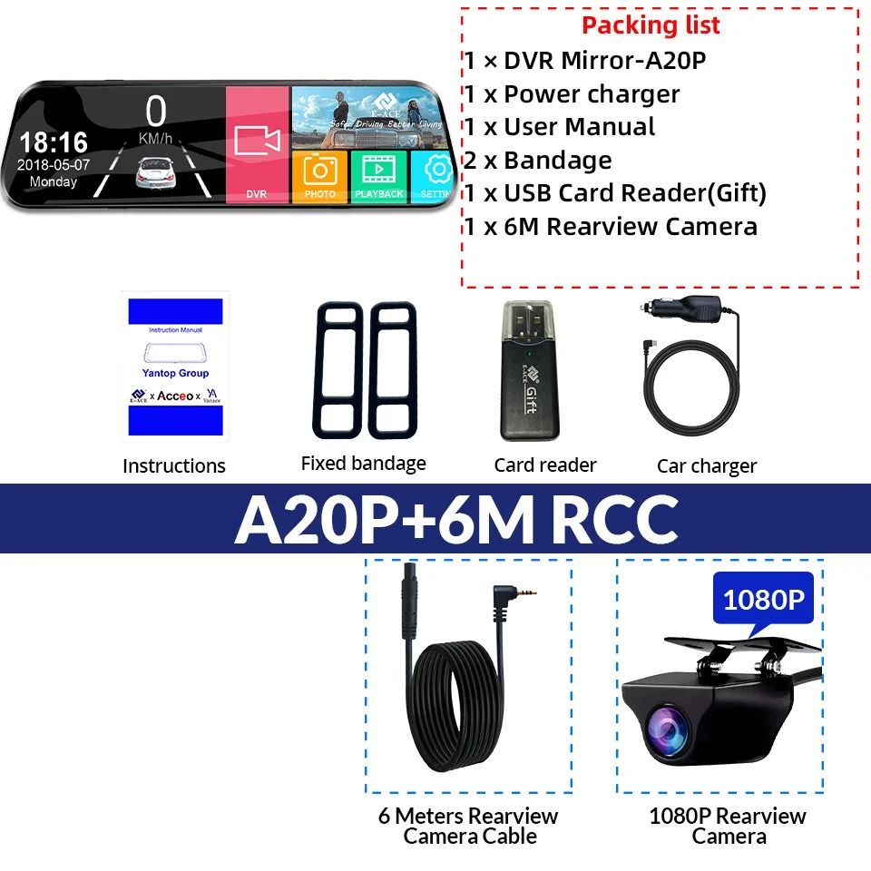 E ACE 10 Inch Touch Screen Car DVR Mirror Video Recorder Dash Cam 6