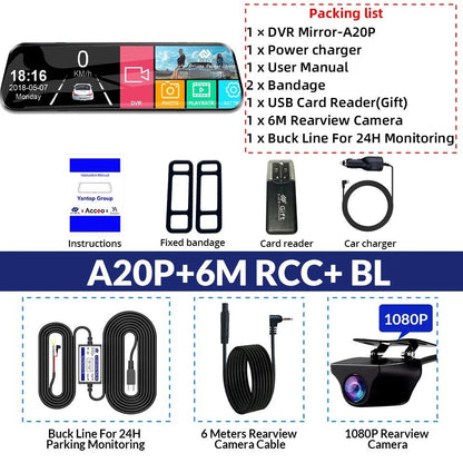 E ACE 10 Inch Touch Screen Car DVR Mirror Video Recorder Dash Cam 7