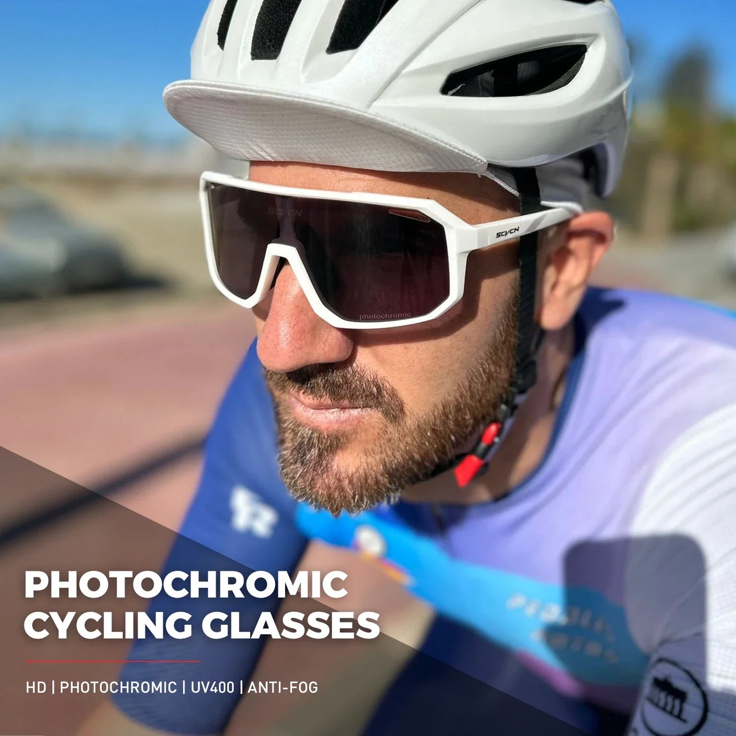 Photochromic Cycling Sunglasses Goggles for Men & Women, TR90 Frame Outdoor Bike Riding Glasses Road Bicycle Eyewear