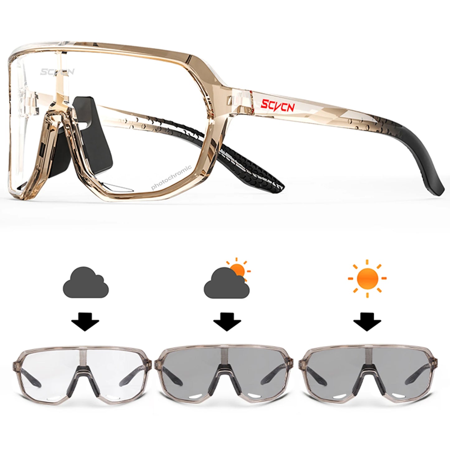 Photochromic Cycling Sunglasses Goggles for Men & Women, TR90 Frame Outdoor Bike Riding Glasses Road Bicycle Eyewear