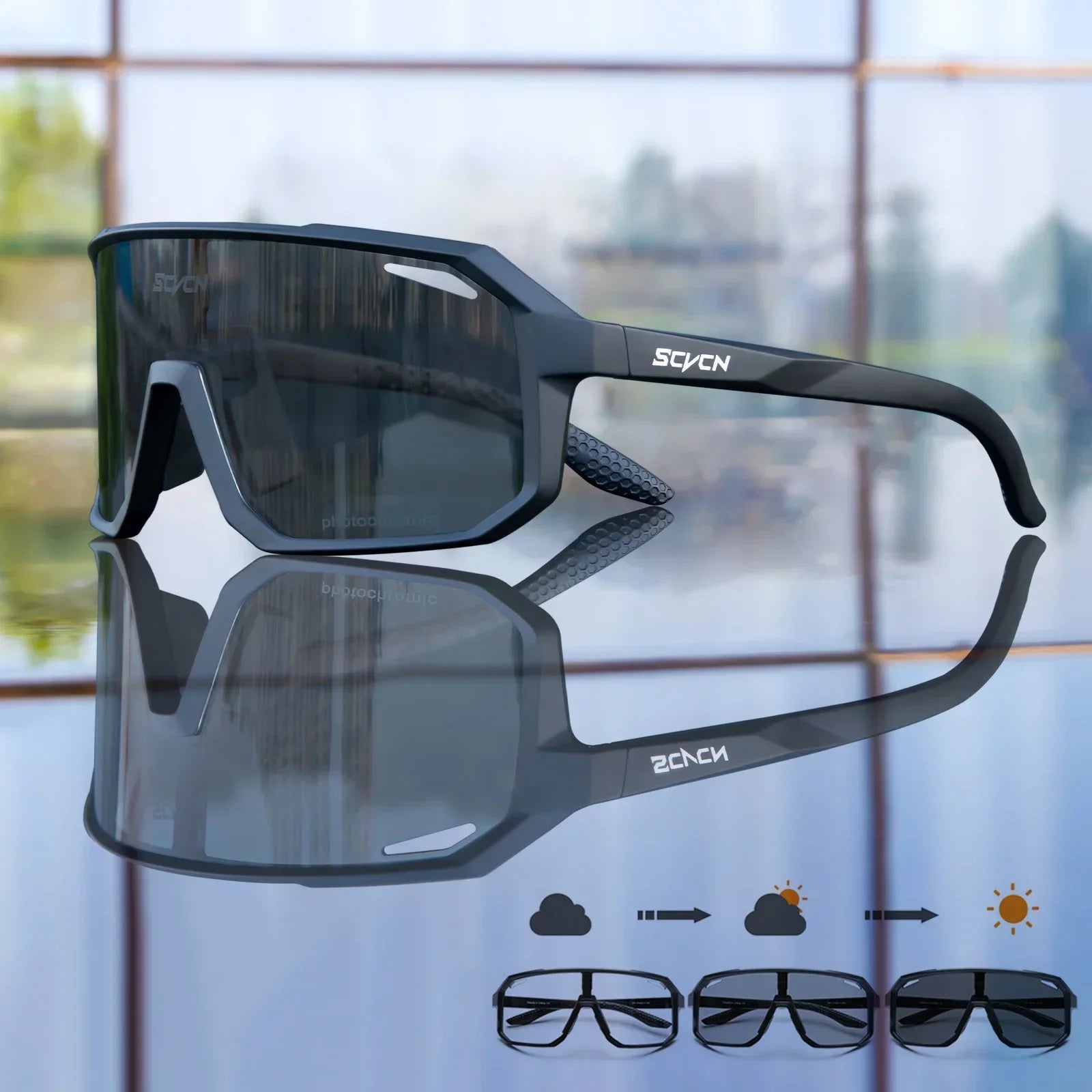 Photochromic Cycling Sunglasses Goggles for Men & Women, TR90 Frame Outdoor Bike Riding Glasses Road Bicycle Eyewear