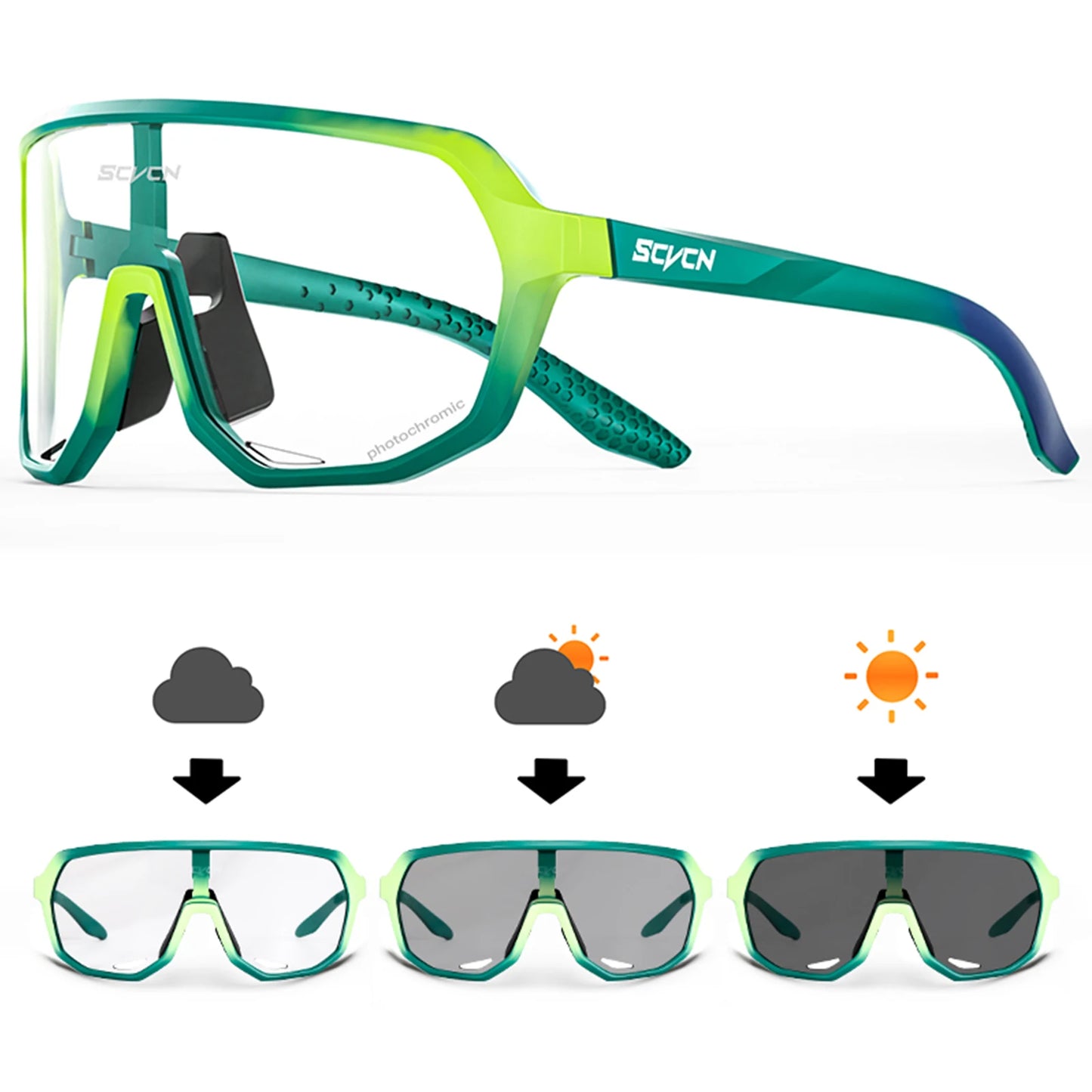Photochromic Cycling Sunglasses Goggles for Men & Women, TR90 Frame Outdoor Bike Riding Glasses Road Bicycle Eyewear