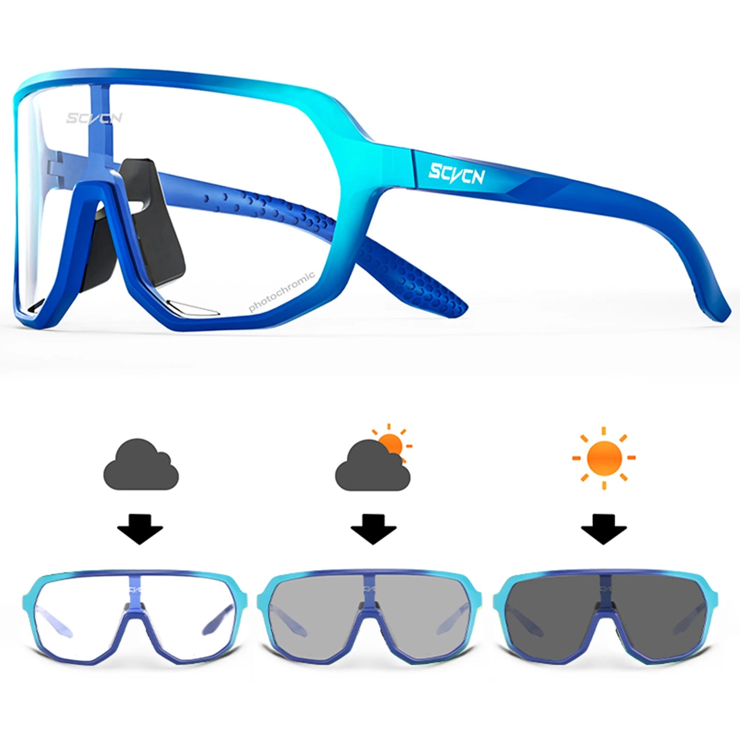 Photochromic Cycling Sunglasses Goggles for Men & Women, TR90 Frame Outdoor Bike Riding Glasses Road Bicycle Eyewear