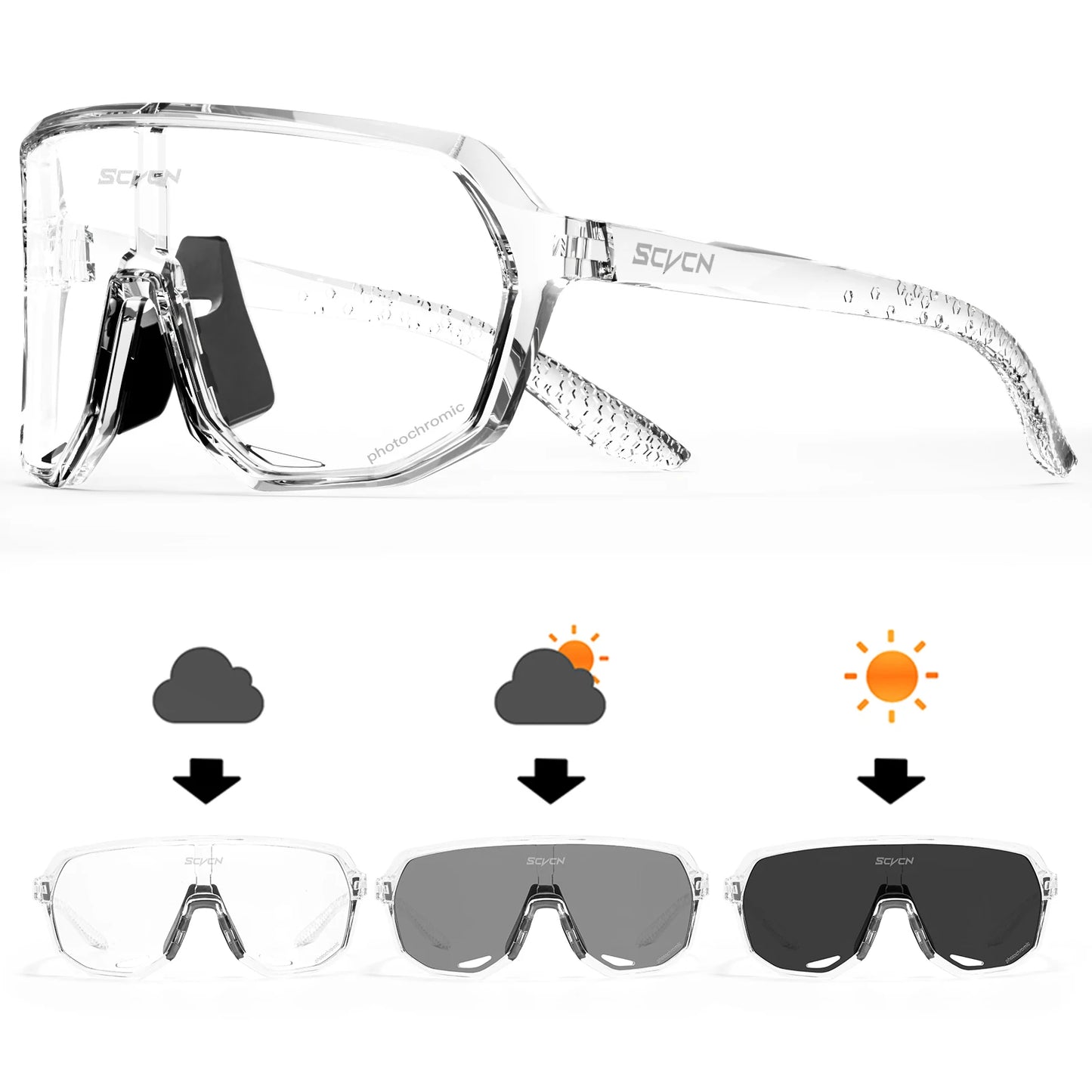 Photochromic Cycling Sunglasses Goggles for Men & Women, TR90 Frame Outdoor Bike Riding Glasses Road Bicycle Eyewear