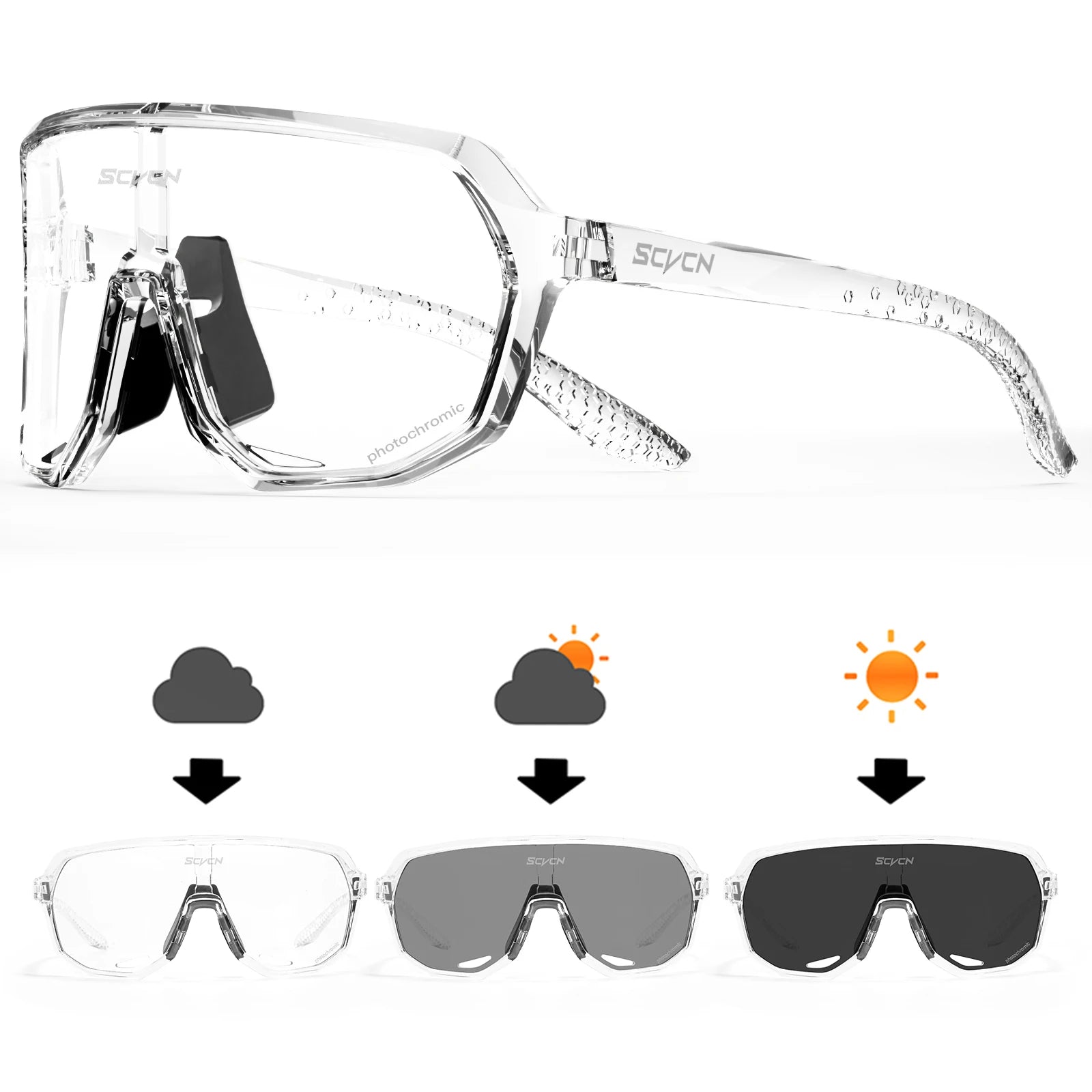 Photochromic Cycling Sunglasses Goggles for Men & Women, TR90 Frame Outdoor Bike Riding Glasses Road Bicycle Eyewear