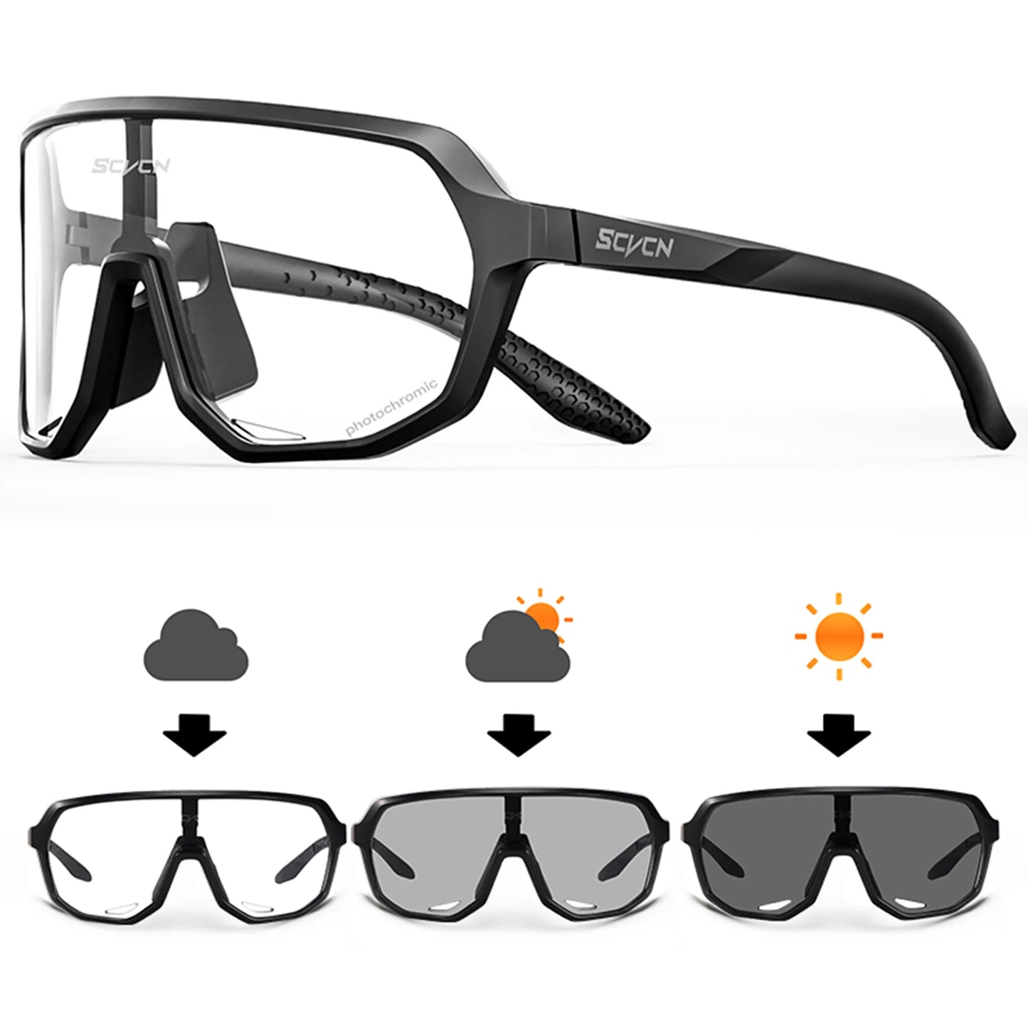 Photochromic Cycling Sunglasses Goggles for Men & Women, TR90 Frame Outdoor Bike Riding Glasses Road Bicycle Eyewear