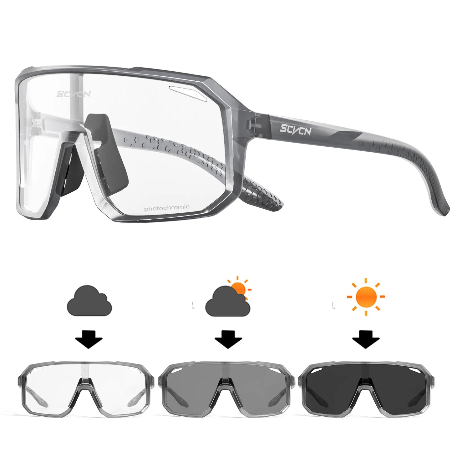 Photochromic Cycling Sunglasses Goggles for Men & Women, TR90 Frame Outdoor Bike Riding Glasses Road Bicycle Eyewear