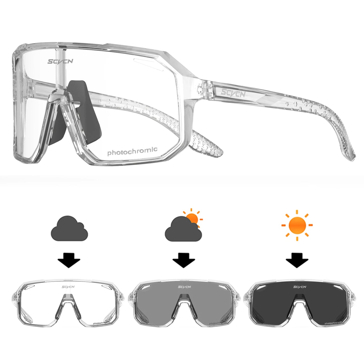 Photochromic Cycling Sunglasses Goggles for Men & Women, TR90 Frame Outdoor Bike Riding Glasses Road Bicycle Eyewear
