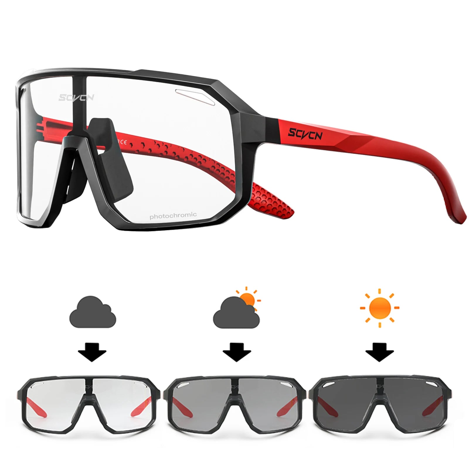 Photochromic Cycling Sunglasses Goggles for Men & Women, TR90 Frame Outdoor Bike Riding Glasses Road Bicycle Eyewear