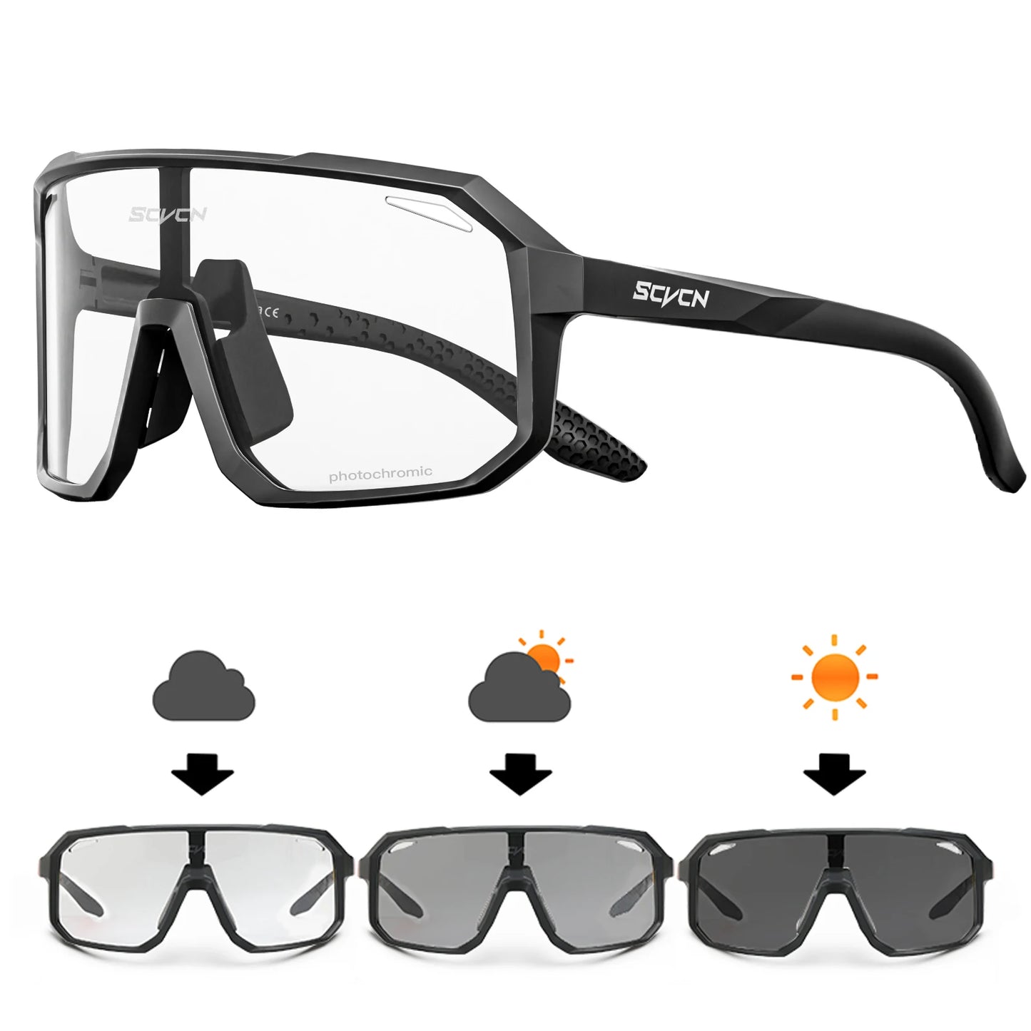 Photochromic Cycling Sunglasses Goggles for Men & Women, TR90 Frame Outdoor Bike Riding Glasses Road Bicycle Eyewear